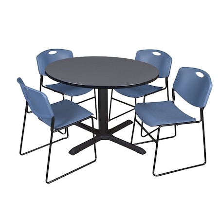 Cain Cain Round Table & Chair Set, Wood, Metal, Polypropylene Top, Grey TB48RNDGY44BE